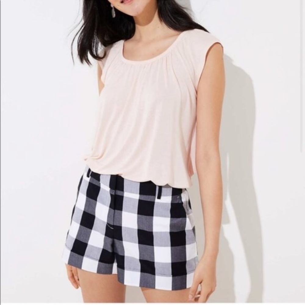 Ann Taylor Loft Buffalo Plaid Shorts Gingham Black White Cotton Size 4